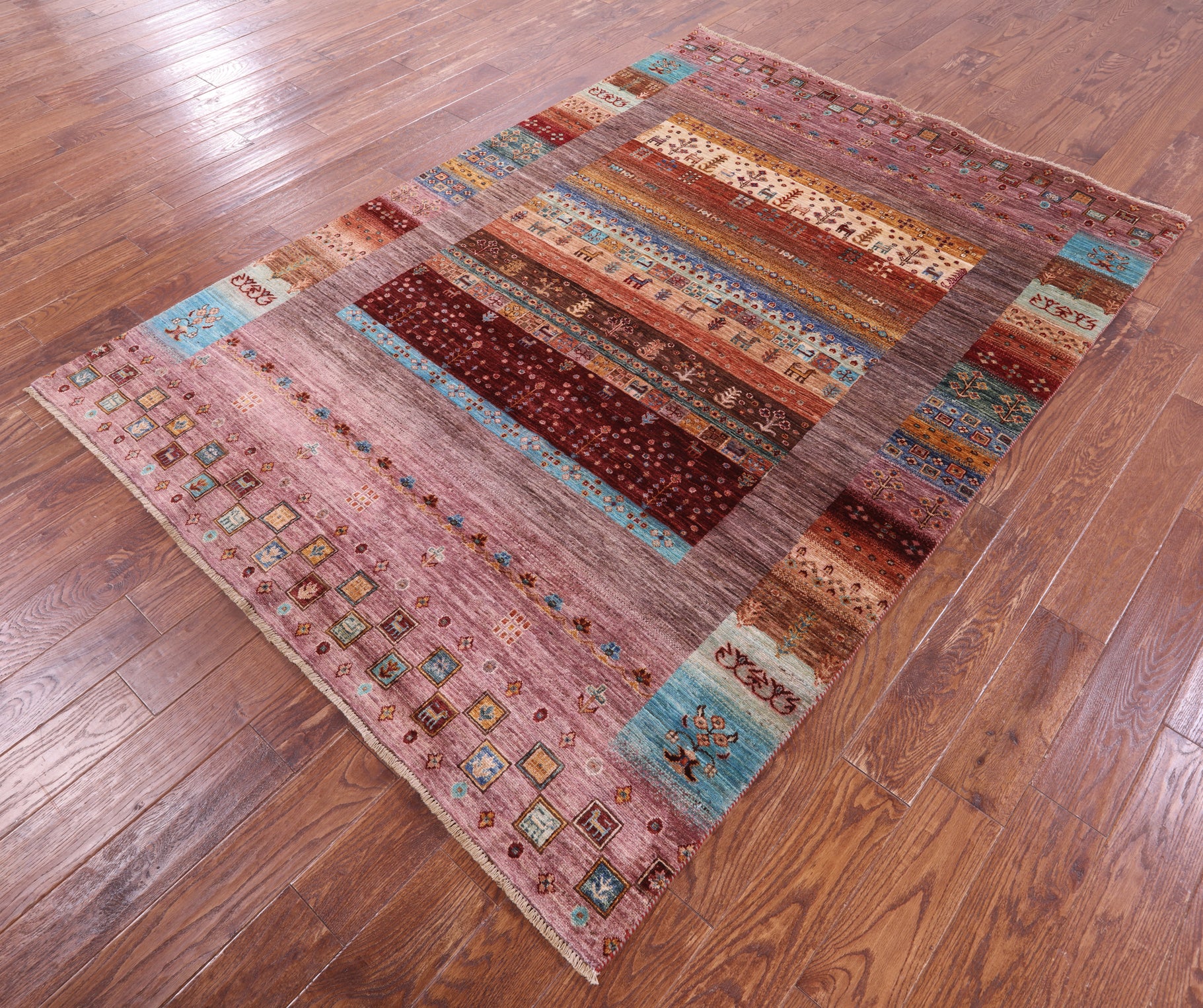 Persian Gabbeh Tribal Hand Knotted Wool Rug - 5' 8" X 7' 11" - Golden Nile