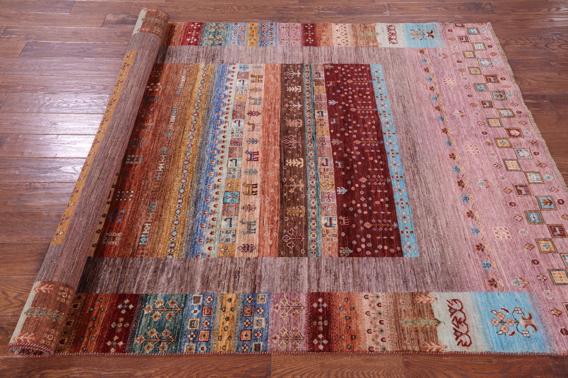 Persian Gabbeh Tribal Hand Knotted Wool Rug - 5' 8" X 7' 11" - Golden Nile