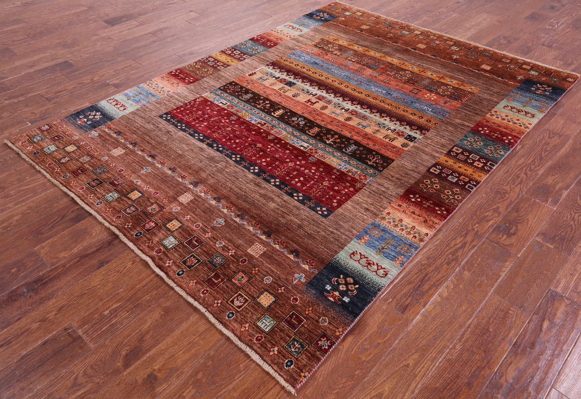 Tribal Persian Gabbeh Hand Knotted Wool Rug - 5' 8" X 7' 10" - Golden Nile