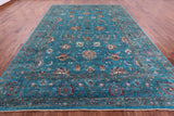 Blue Peshawar Hand Knotted Wool Rug - 8' 11" X 12' 5" - Golden Nile