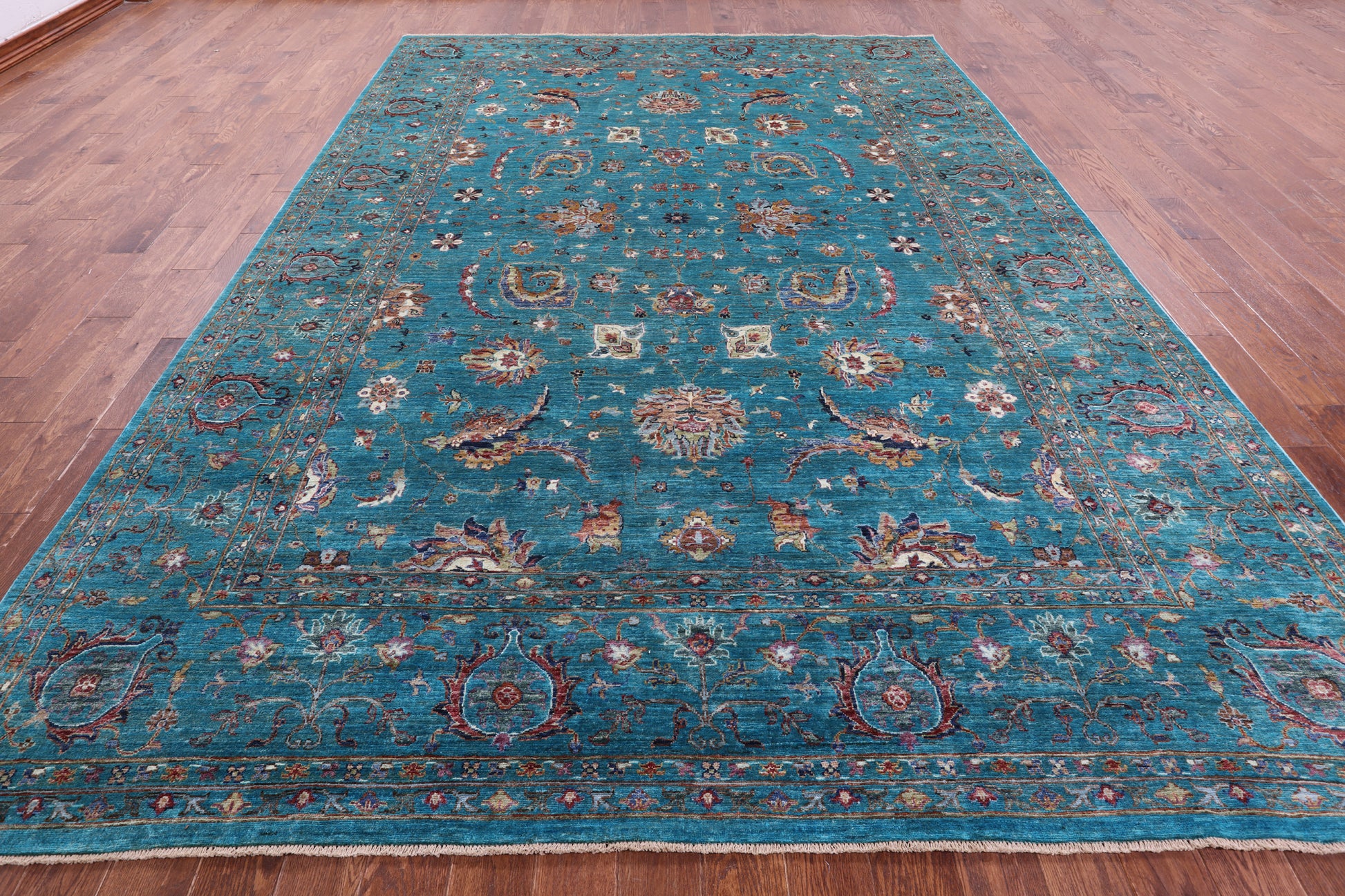 Blue Peshawar Hand Knotted Wool Rug - 8' 11" X 12' 5" - Golden Nile
