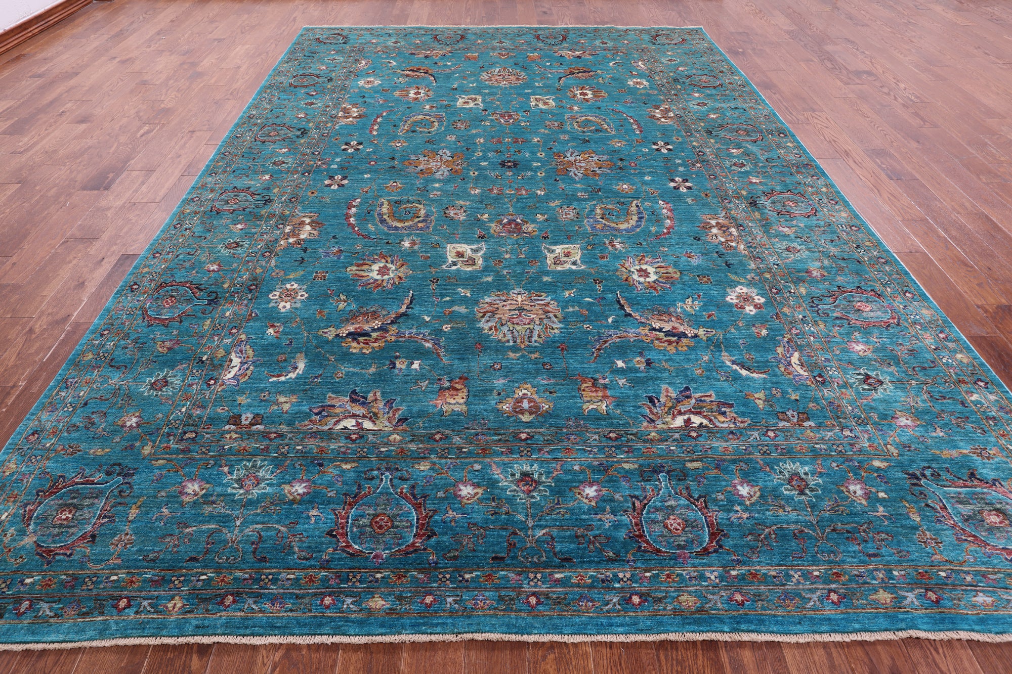 Blue Peshawar Hand Knotted Wool Rug - 8' 11" X 12' 5" - Golden Nile