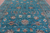 Blue Peshawar Hand Knotted Wool Rug - 8' 11" X 12' 5" - Golden Nile