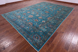 Blue Peshawar Hand Knotted Wool Rug - 8' 11" X 12' 5" - Golden Nile
