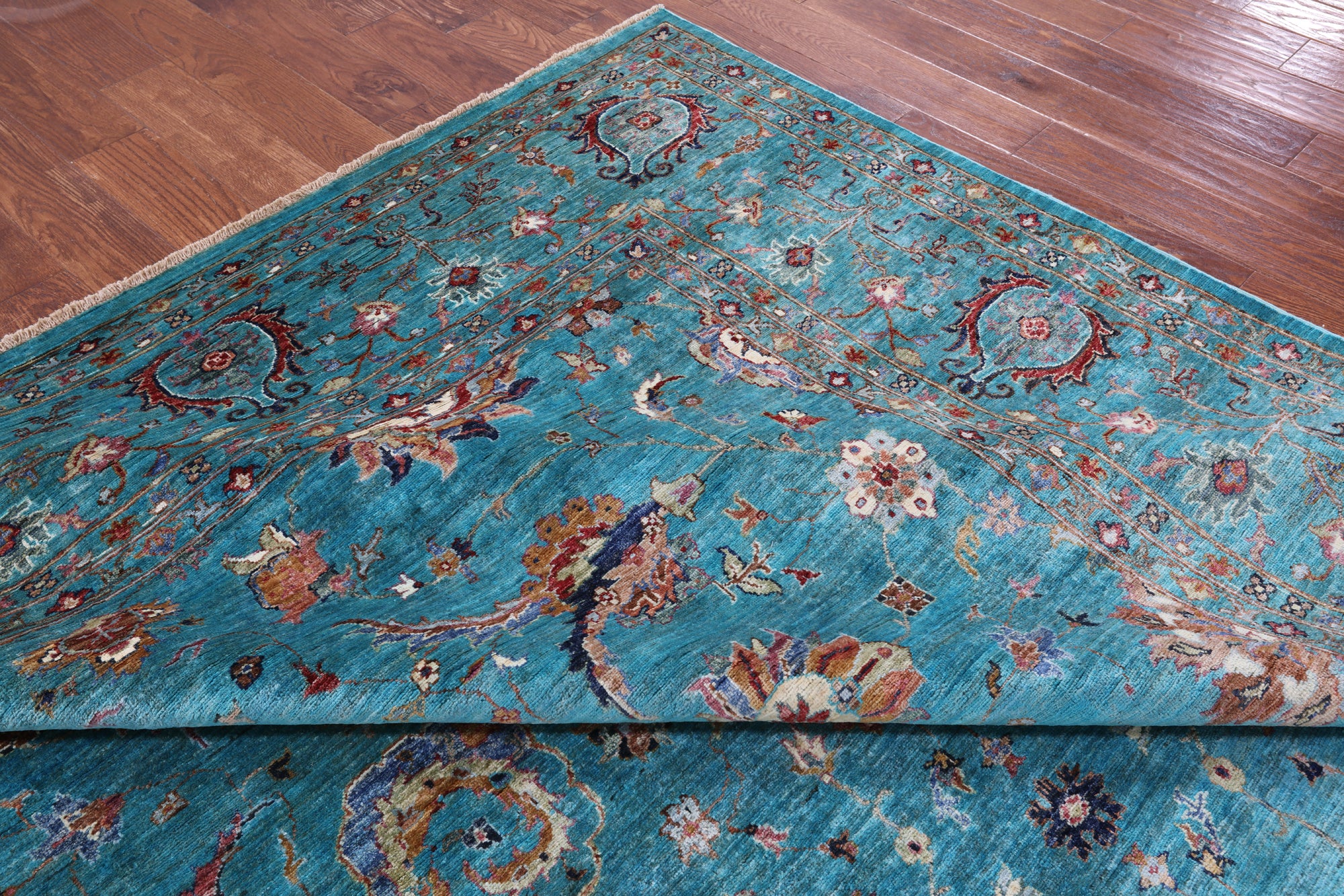 Blue Peshawar Hand Knotted Wool Rug - 8' 11" X 12' 5" - Golden Nile