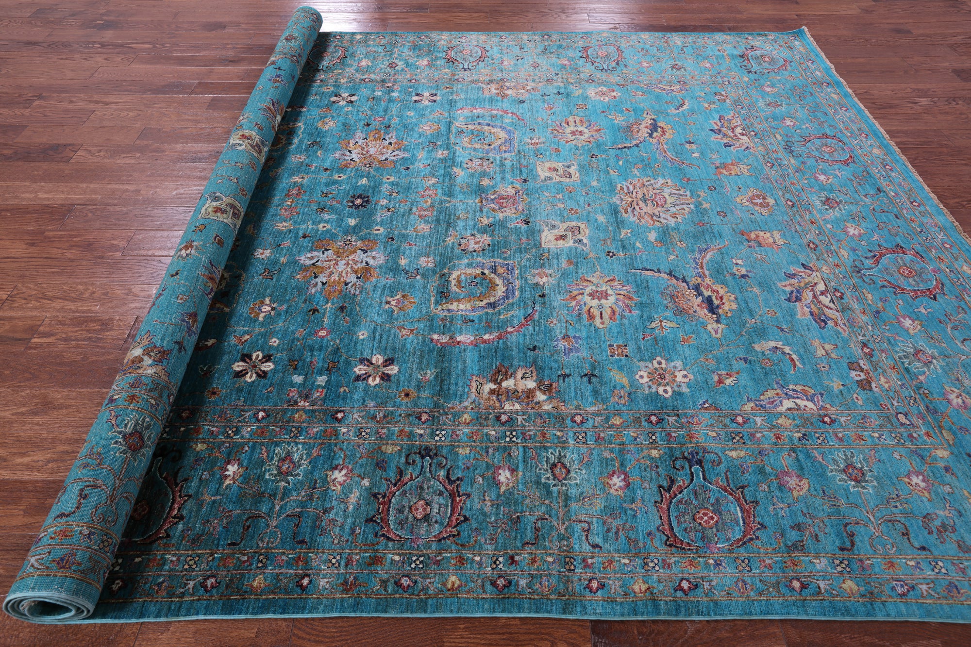 Blue Peshawar Hand Knotted Wool Rug - 8' 11" X 12' 5" - Golden Nile