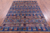 Blue Tribal Persian Gabbeh Hand Knotted Wool Rug - 5' 10" X 7' 10" - Golden Nile
