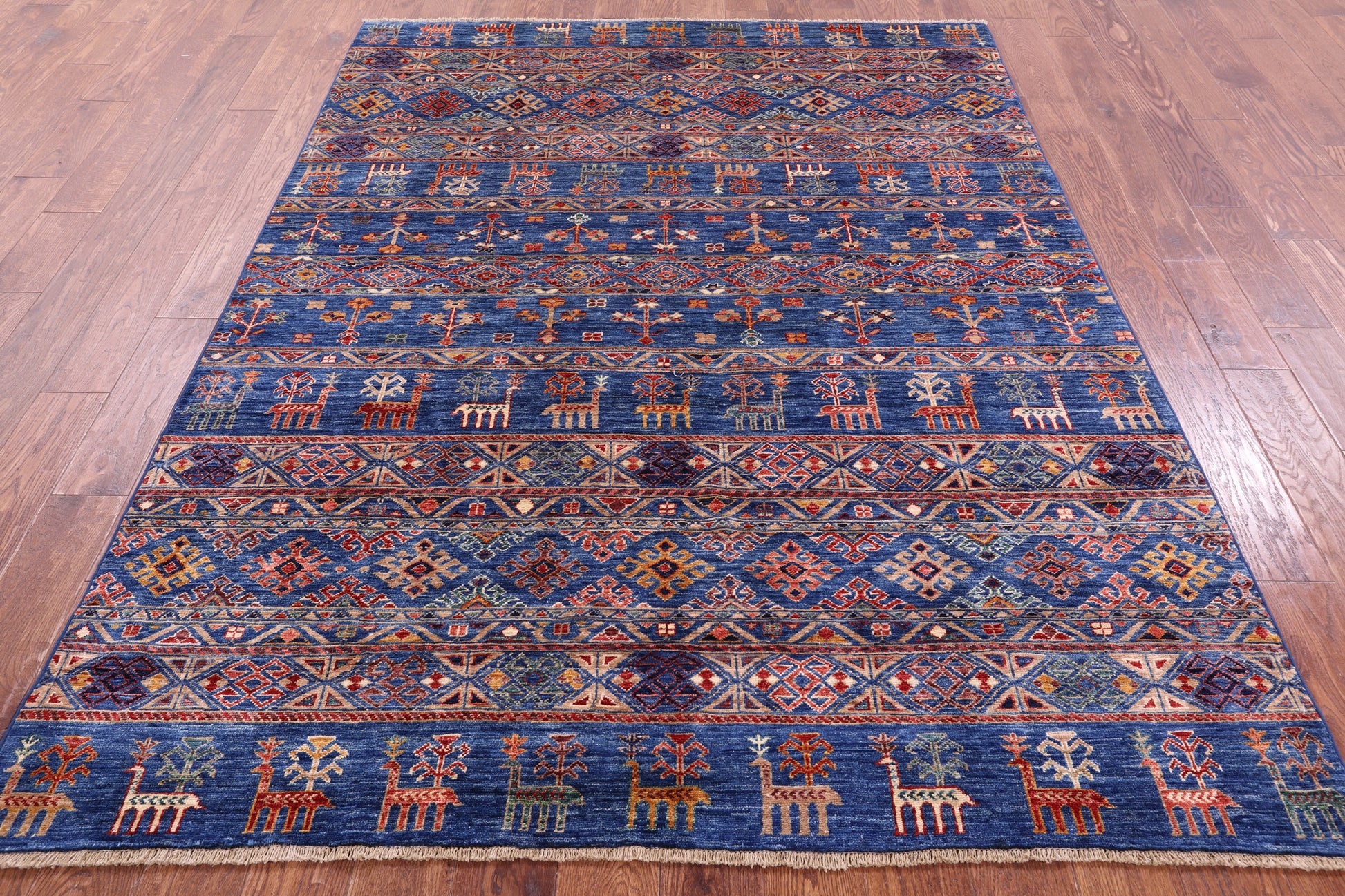 Blue Tribal Persian Gabbeh Hand Knotted Wool Rug - 5' 10" X 7' 10" - Golden Nile