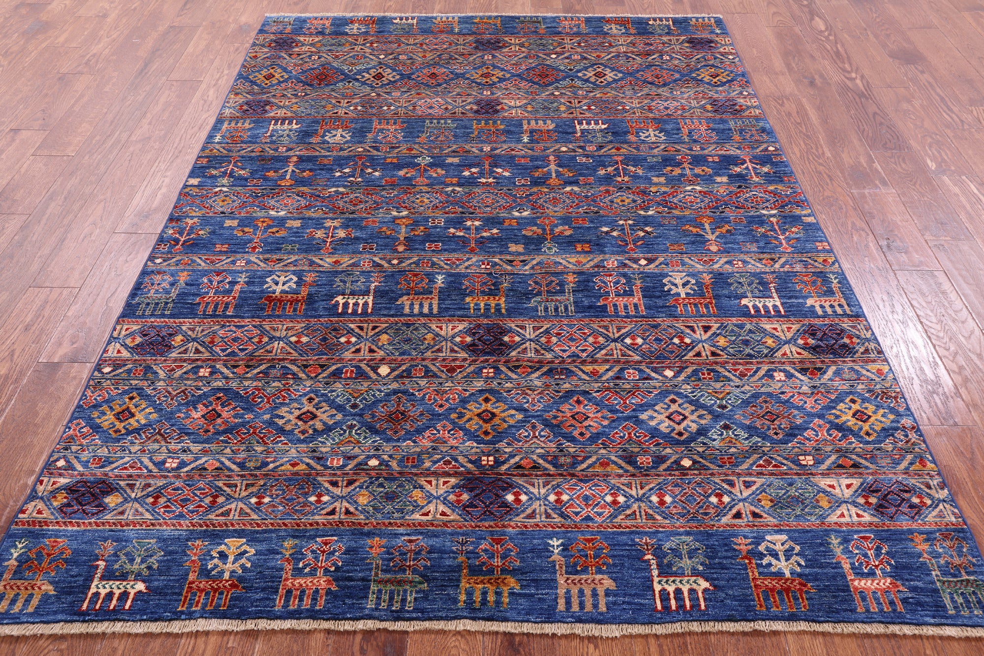 Blue Tribal Persian Gabbeh Hand Knotted Wool Rug - 5' 10" X 7' 10" - Golden Nile