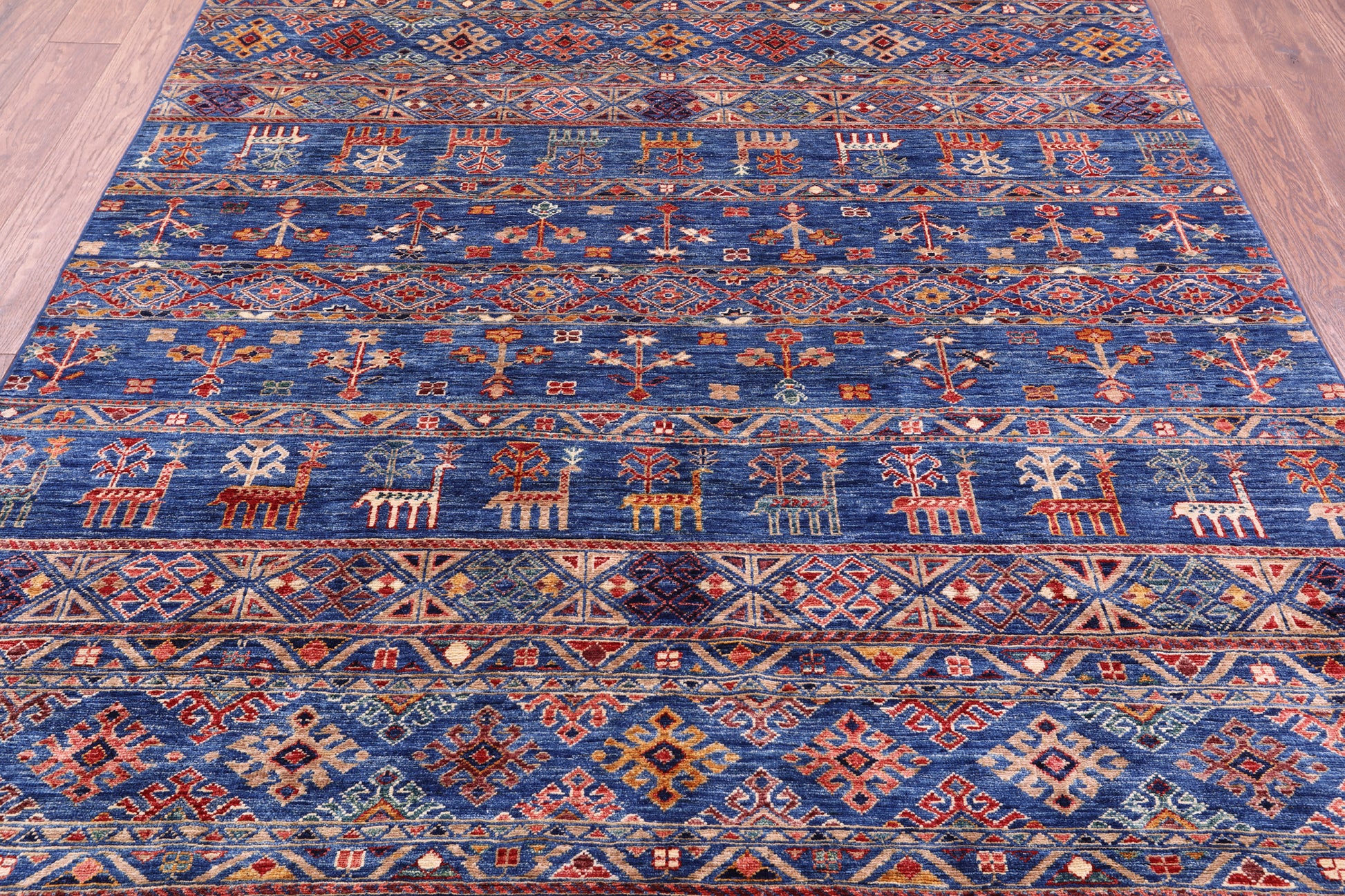 Blue Tribal Persian Gabbeh Hand Knotted Wool Rug - 5' 10" X 7' 10" - Golden Nile