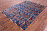 Blue Tribal Persian Gabbeh Hand Knotted Wool Rug - 5' 10" X 7' 10" - Golden Nile