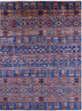 Blue Tribal Persian Gabbeh Hand Knotted Wool Rug - 5' 10" X 7' 10" - Golden Nile