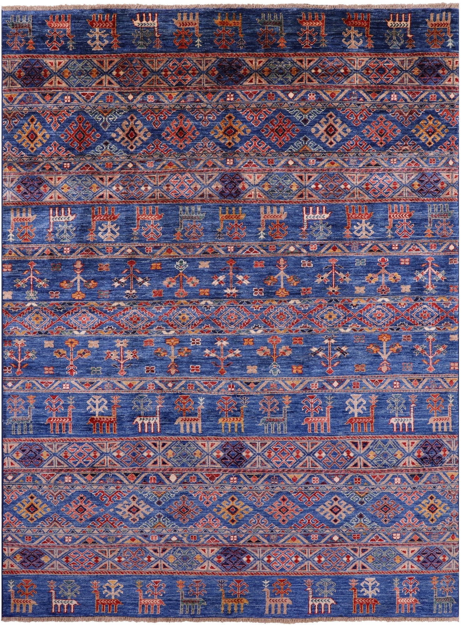 Blue Tribal Persian Gabbeh Hand Knotted Wool Rug - 5' 10" X 7' 10" - Golden Nile