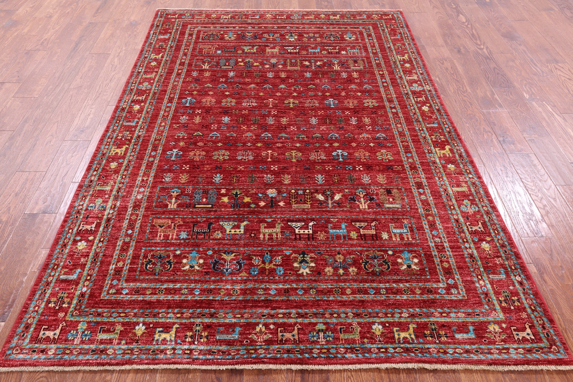 Red Tribal Persian Gabbeh Hand Knotted Wool Rug - 5' 6" X 8' 3" - Golden Nile