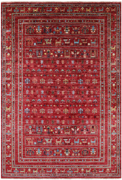 Red Tribal Persian Gabbeh Hand Knotted Wool Rug - 5' 6" X 8' 3" - Golden Nile