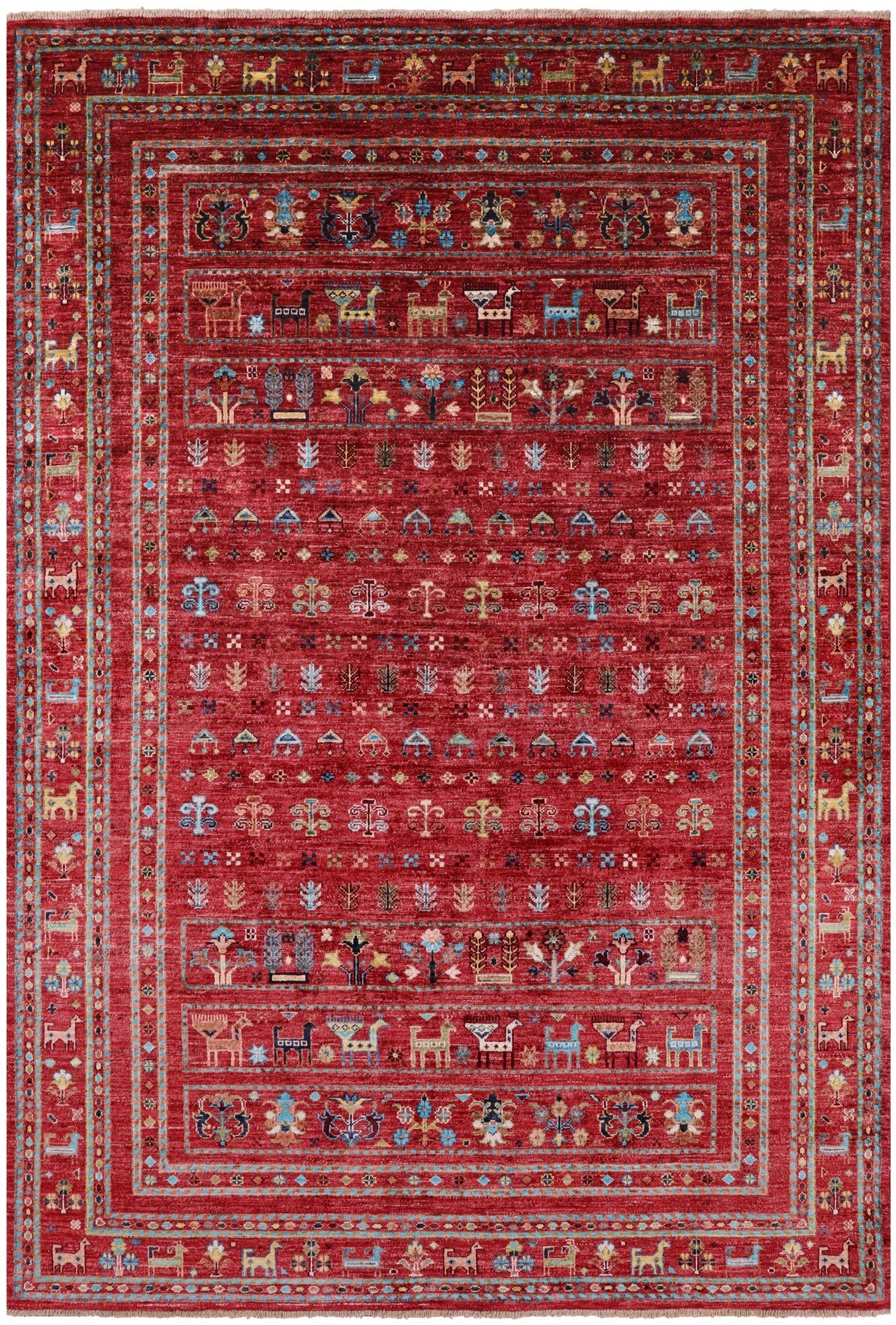 Red Tribal Persian Gabbeh Hand Knotted Wool Rug - 5' 6" X 8' 3" - Golden Nile