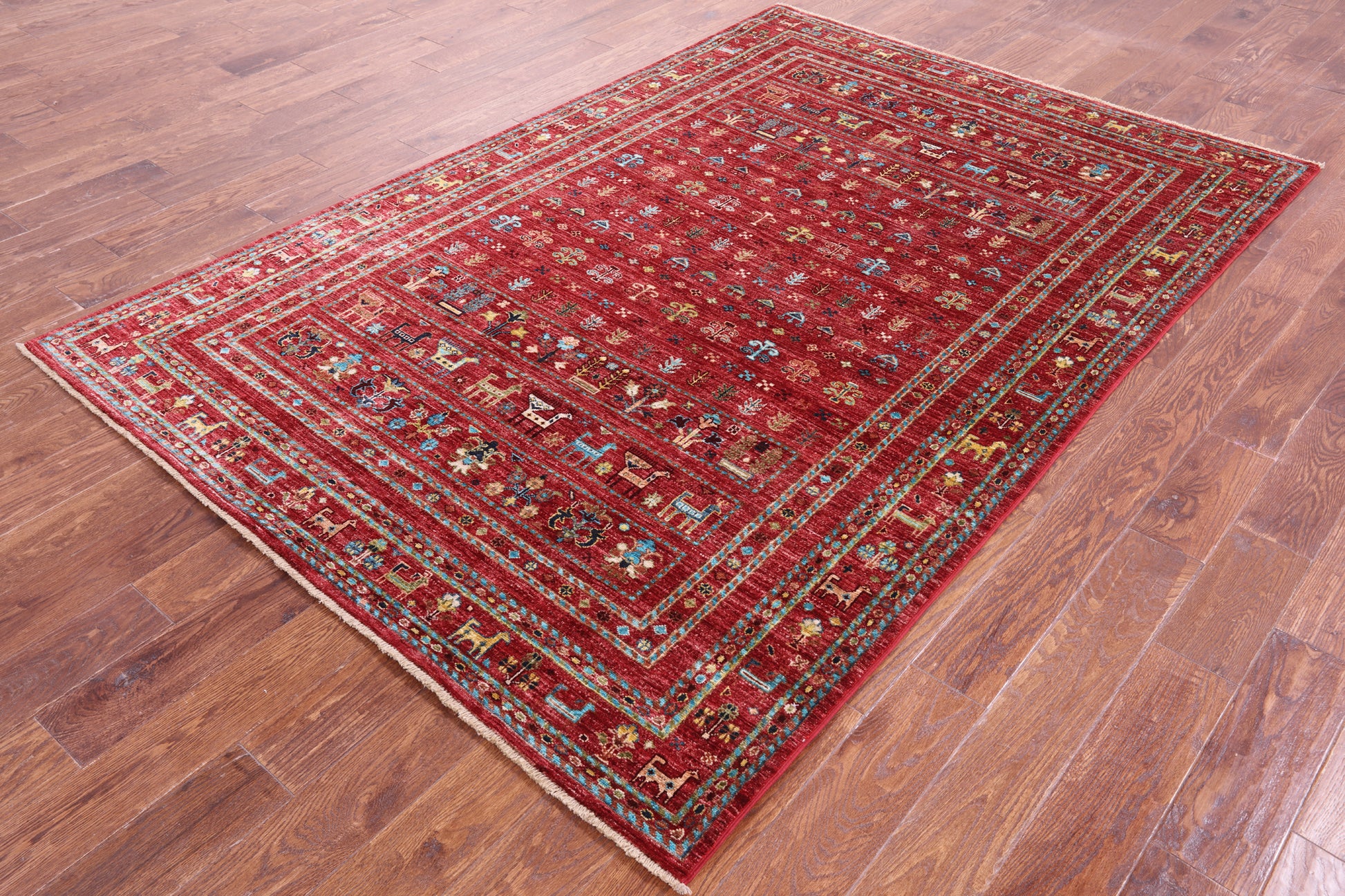 Red Tribal Persian Gabbeh Hand Knotted Wool Rug - 5' 6" X 8' 3" - Golden Nile