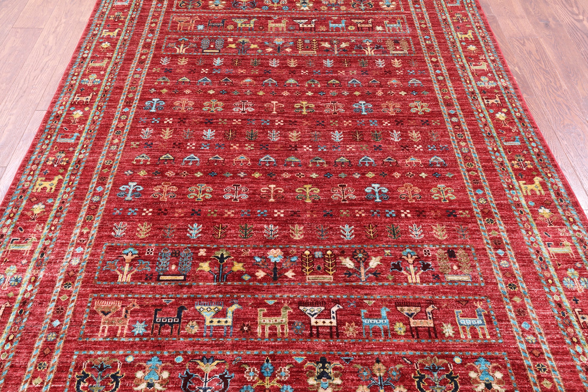 Red Tribal Persian Gabbeh Hand Knotted Wool Rug - 5' 6" X 8' 3" - Golden Nile