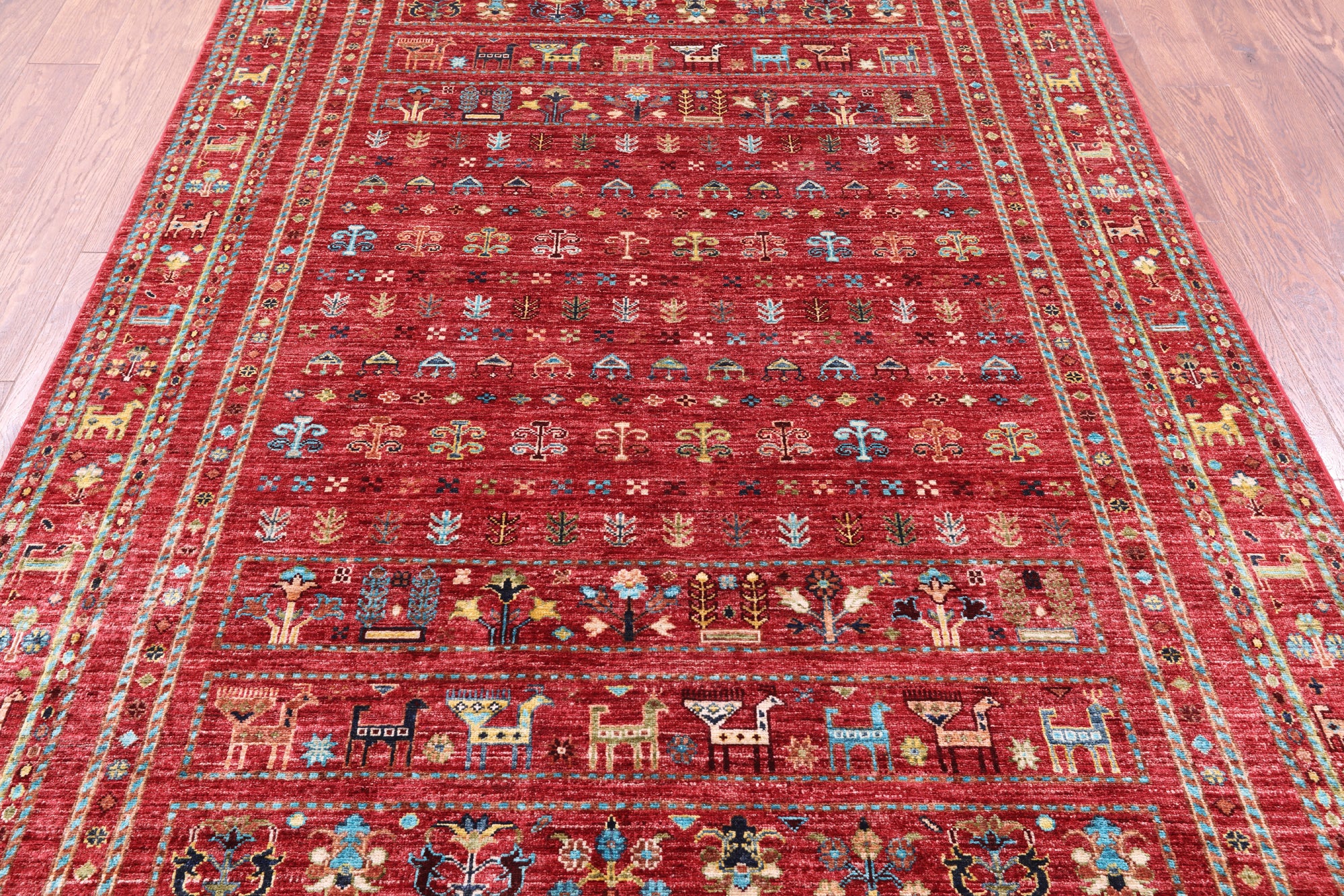 Red Tribal Persian Gabbeh Hand Knotted Wool Rug - 5' 6" X 8' 3" - Golden Nile