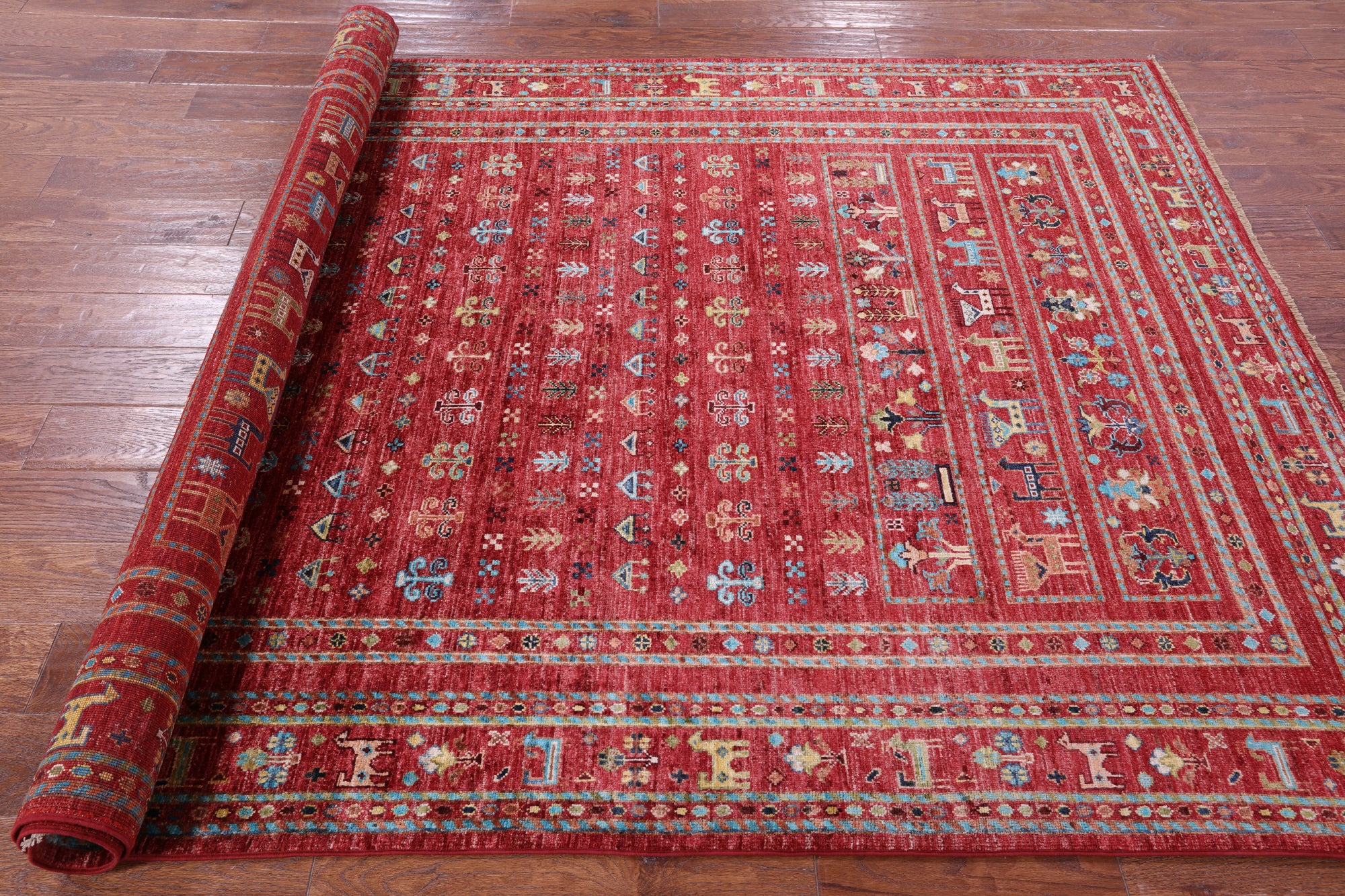 Red Tribal Persian Gabbeh Hand Knotted Wool Rug - 5' 6" X 8' 3" - Golden Nile