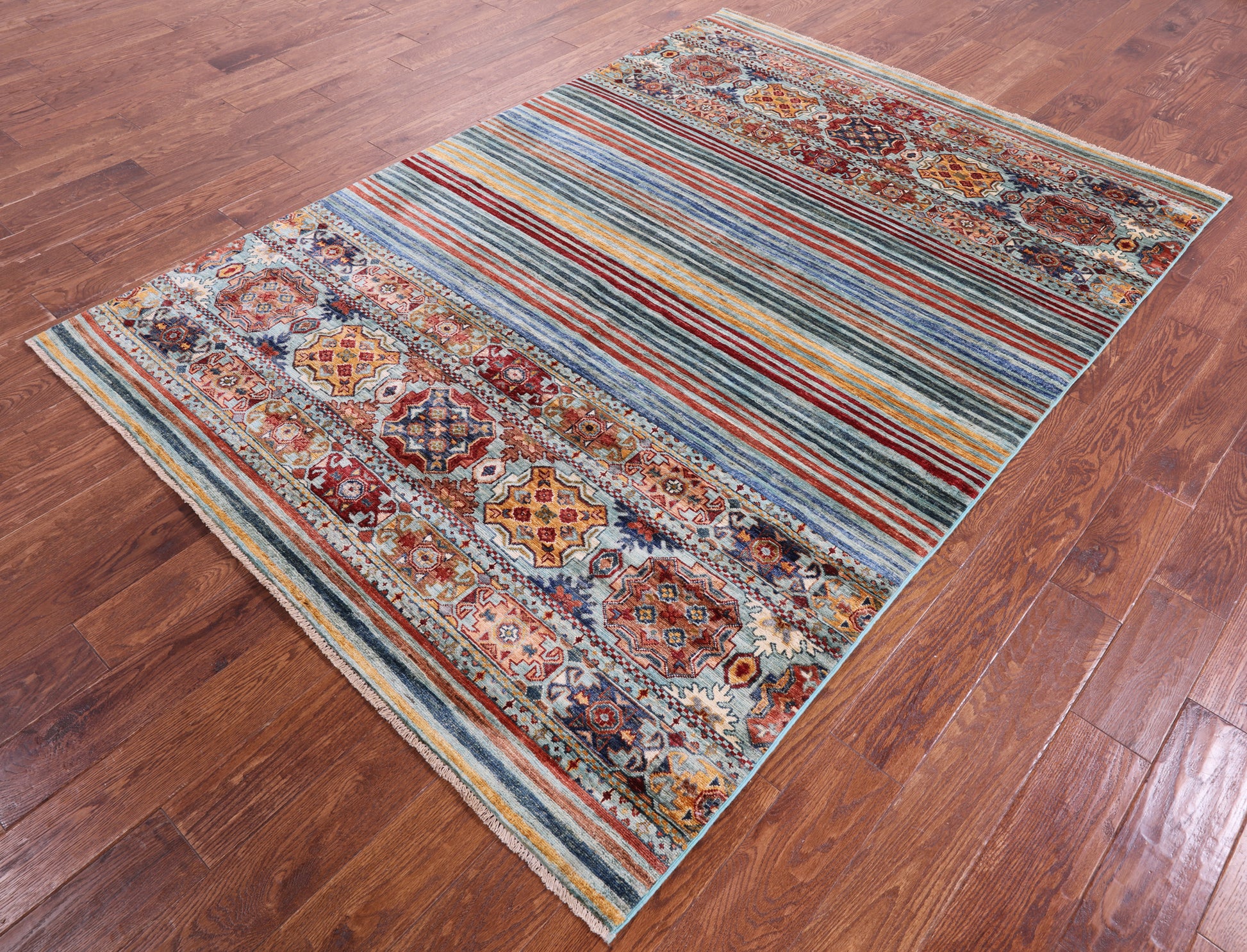 Khorjin Persian Gabbeh Hand Knotted Wool Rug - 5' 7" X 7' 10" - Golden Nile