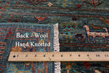 Green Tribal Persian Gabbeh Handmade Wool Rug - 5' 8" X 7' 10" - Golden Nile