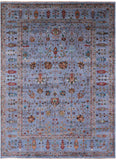 Blue Peshawar Hand Knotted Wool Rug - 8' 0" X 11' 1" - Golden Nile