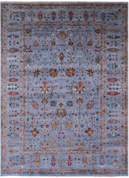 Blue Peshawar Hand Knotted Wool Rug - 8' 0" X 11' 1" - Golden Nile