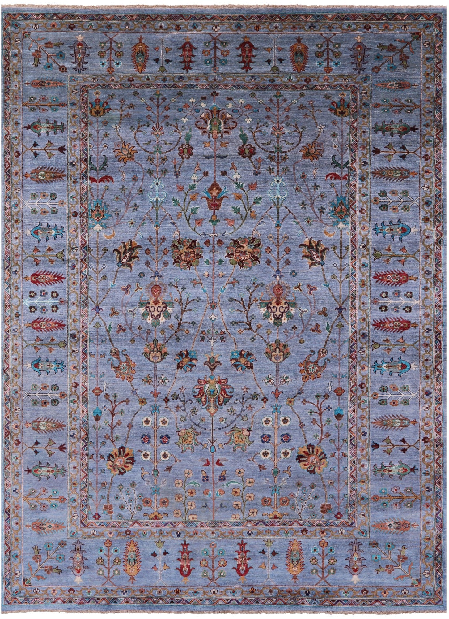 Blue Peshawar Hand Knotted Wool Rug - 8' 0" X 11' 1" - Golden Nile