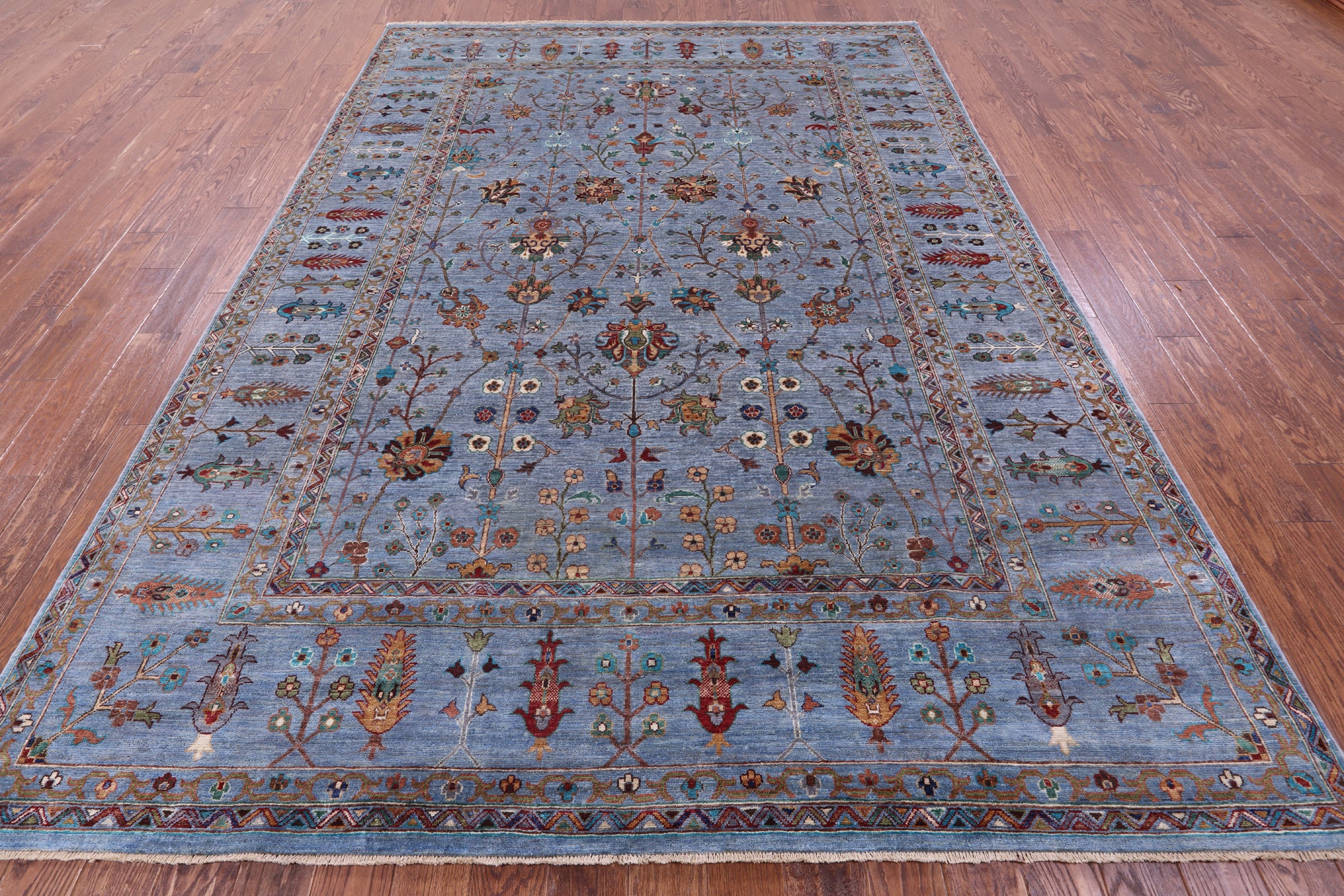 Blue Peshawar Hand Knotted Wool Rug - 8' 0" X 11' 1" - Golden Nile