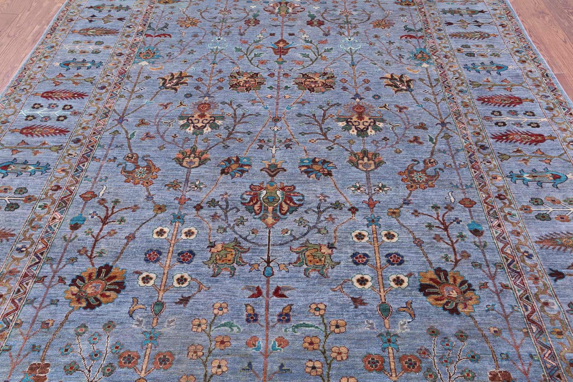 Blue Peshawar Hand Knotted Wool Rug - 8' 0" X 11' 1" - Golden Nile