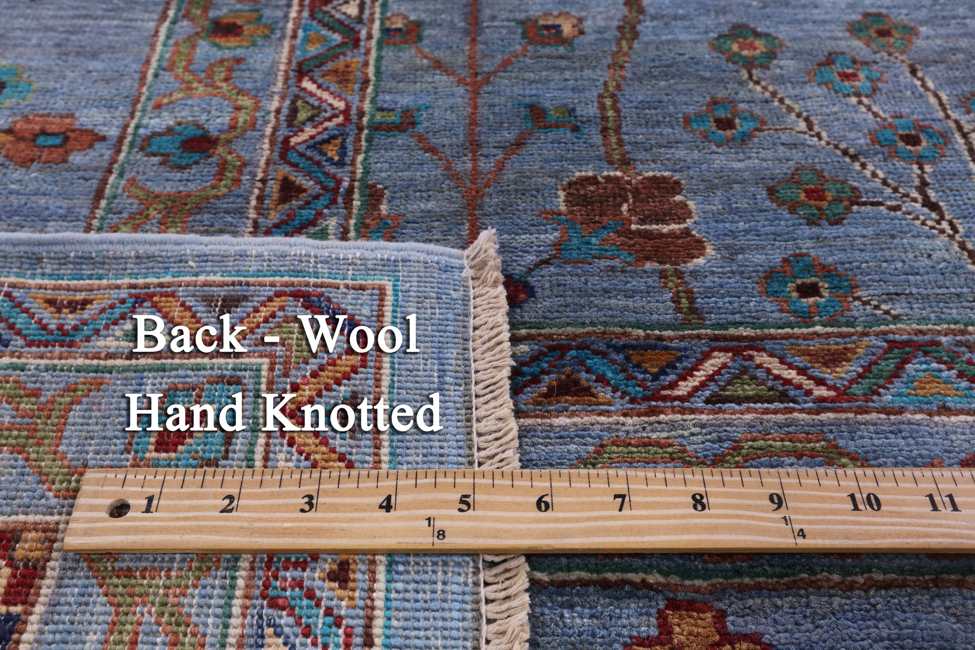 Blue Peshawar Hand Knotted Wool Rug - 8' 0" X 11' 1" - Golden Nile