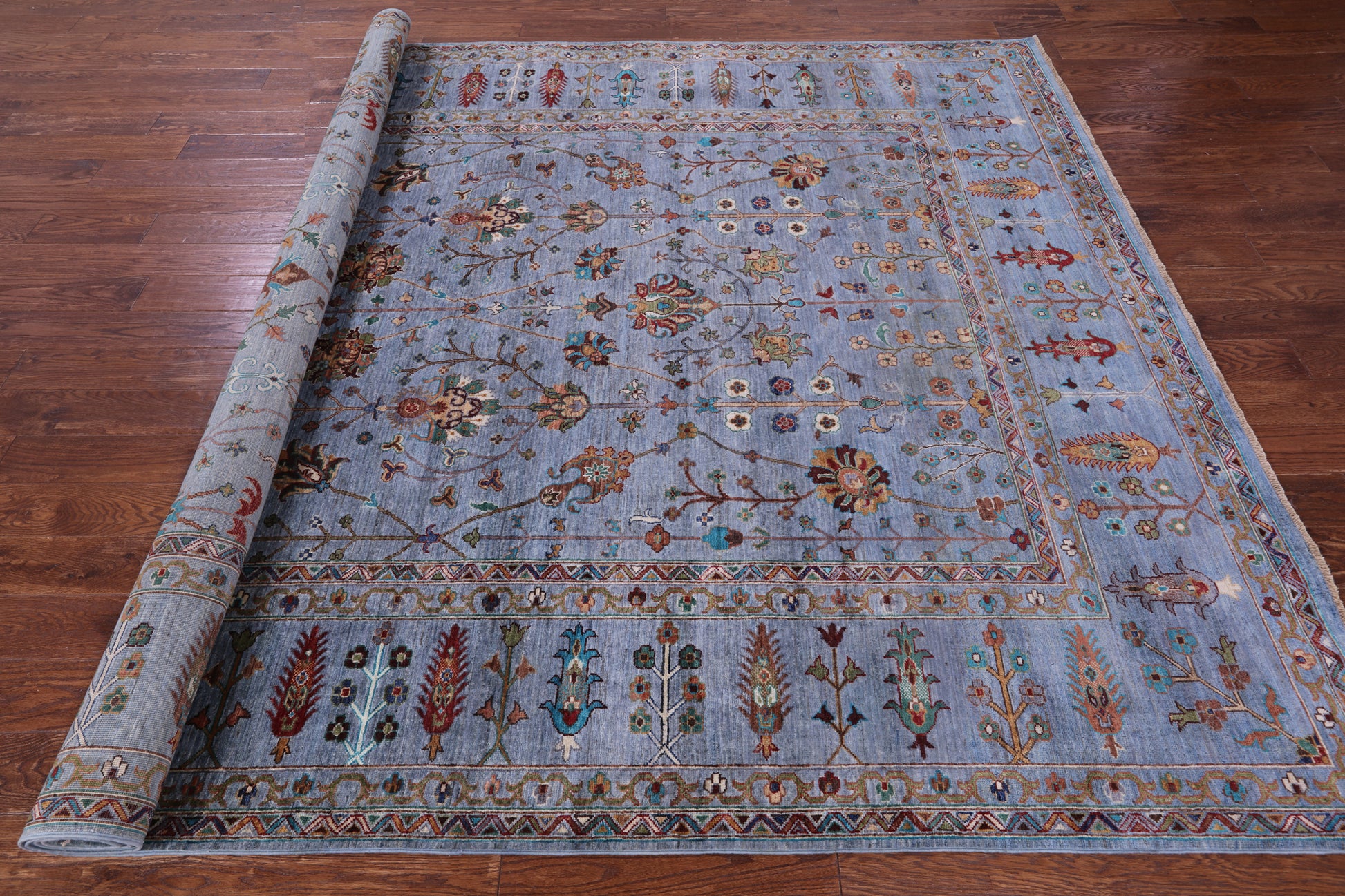 Blue Peshawar Hand Knotted Wool Rug - 8' 0" X 11' 1" - Golden Nile