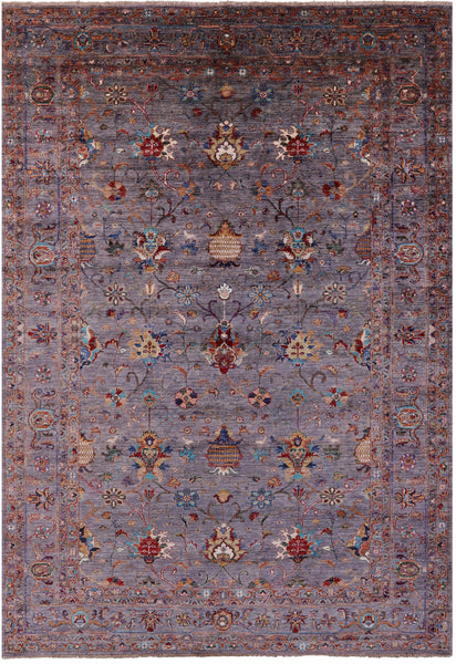 Grey Peshawar Hand Knotted Wool Rug - 6' 10" X 10' 0" - Golden Nile