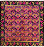 Pink Square William Morris Hand Knotted Wool Area Rug - 8' 10" X 9' 1" - Golden Nile