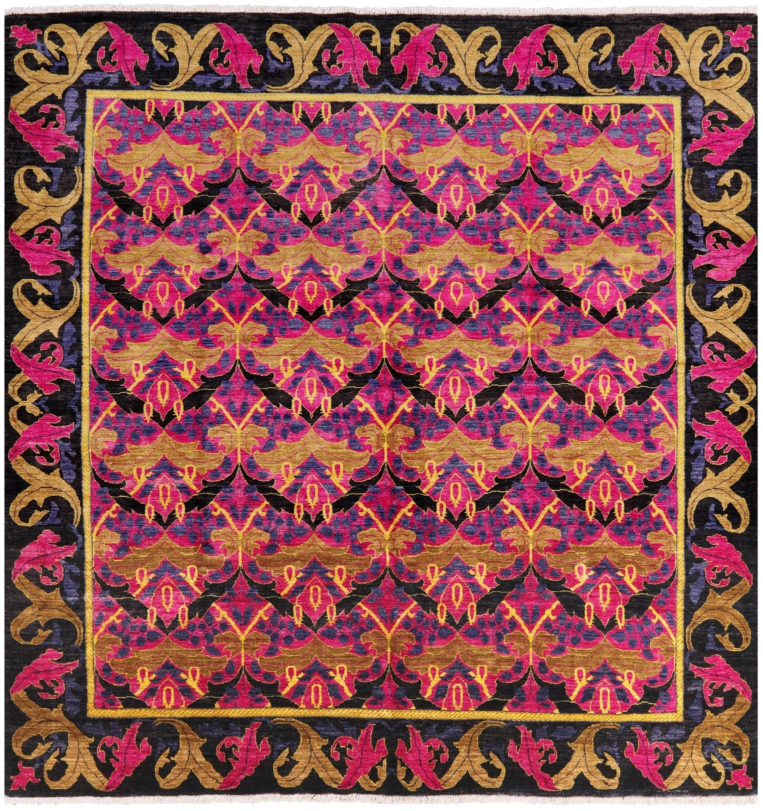Pink Square William Morris Hand Knotted Wool Area Rug - 8' 10" X 9' 1" - Golden Nile