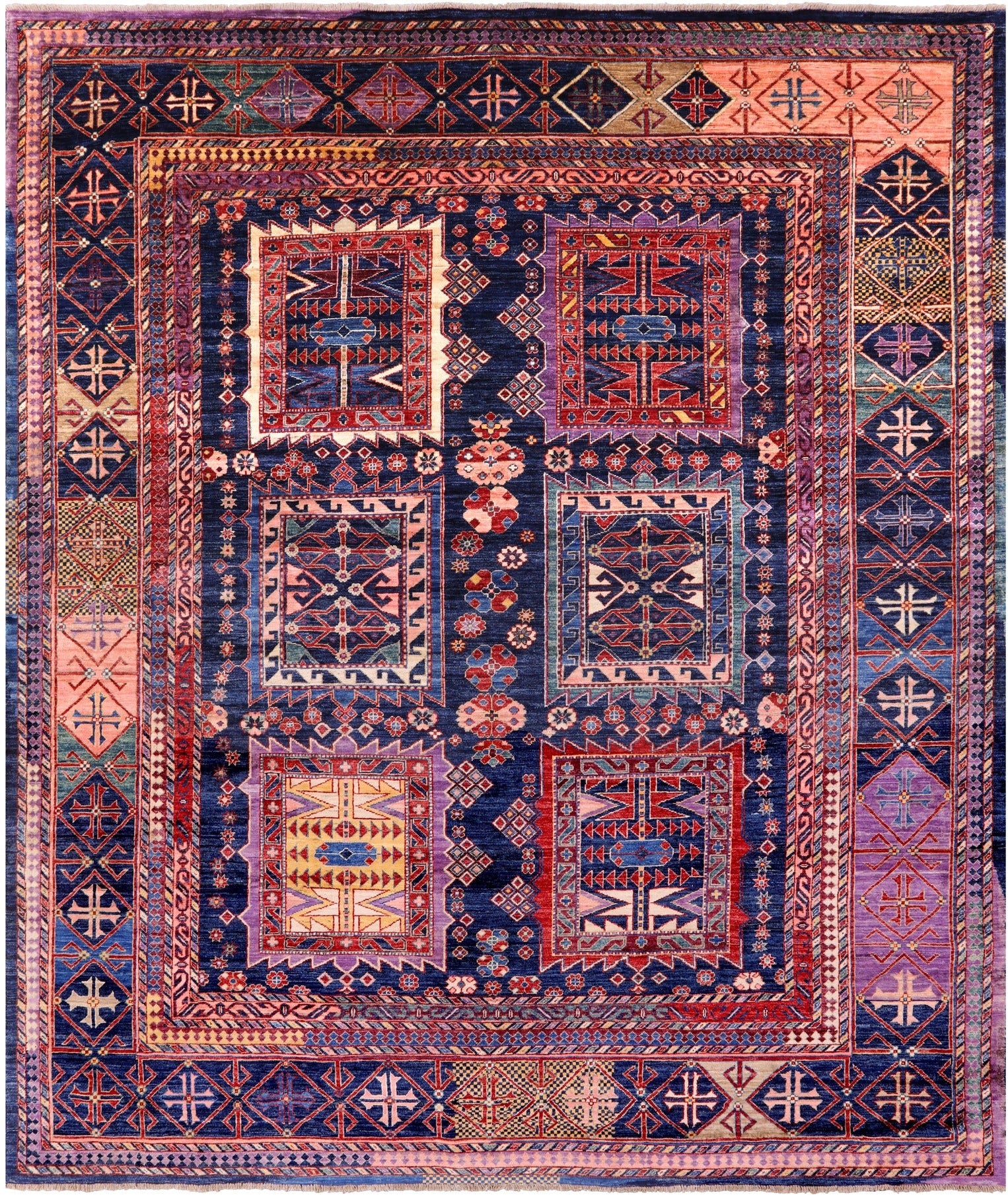 Blue Persian Fine Serapi Handmade Wool Rug - 8' 3" X 9' 9" - Golden Nile