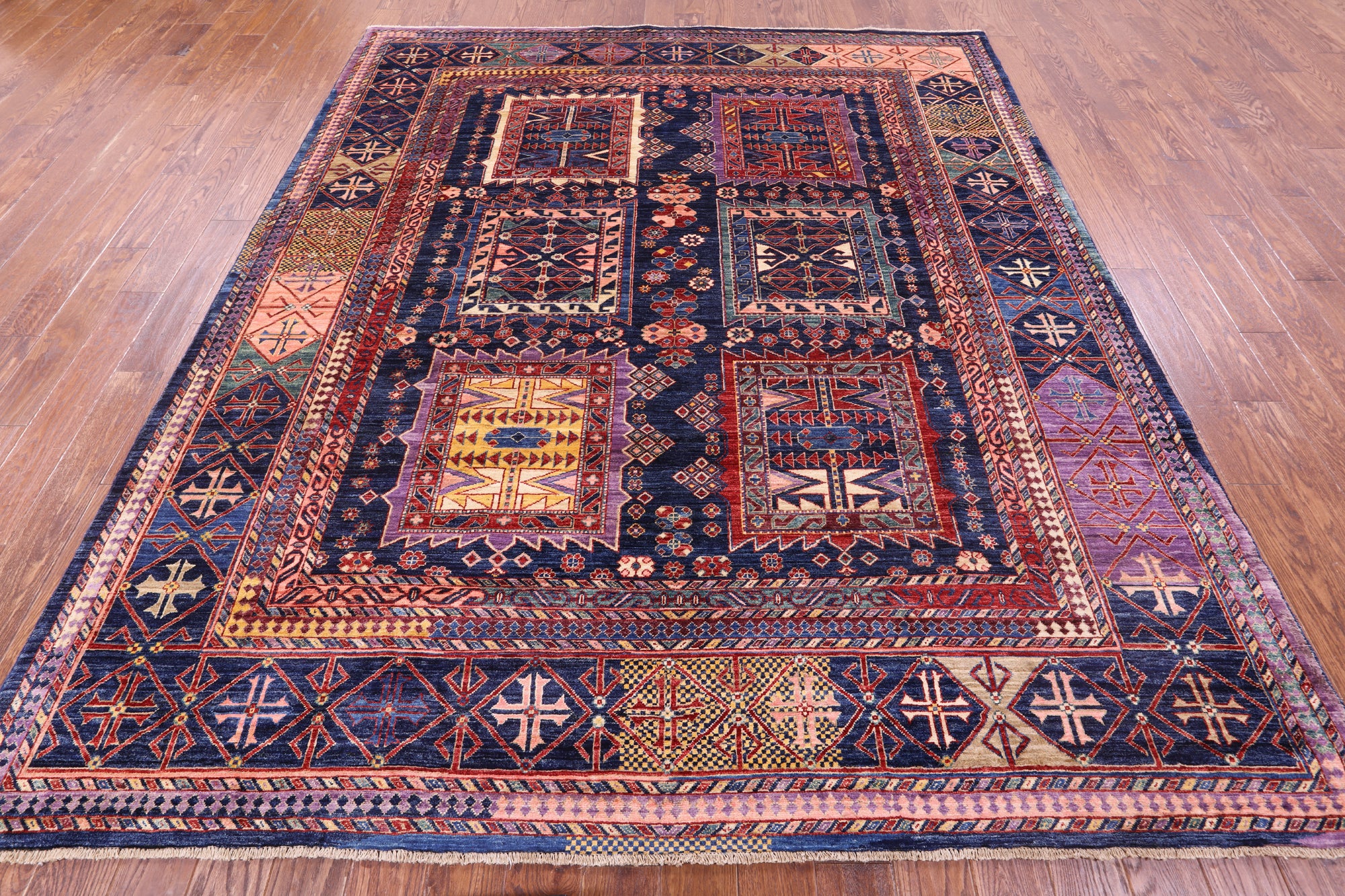 Blue Persian Fine Serapi Handmade Wool Rug - 8' 3" X 9' 9" - Golden Nile