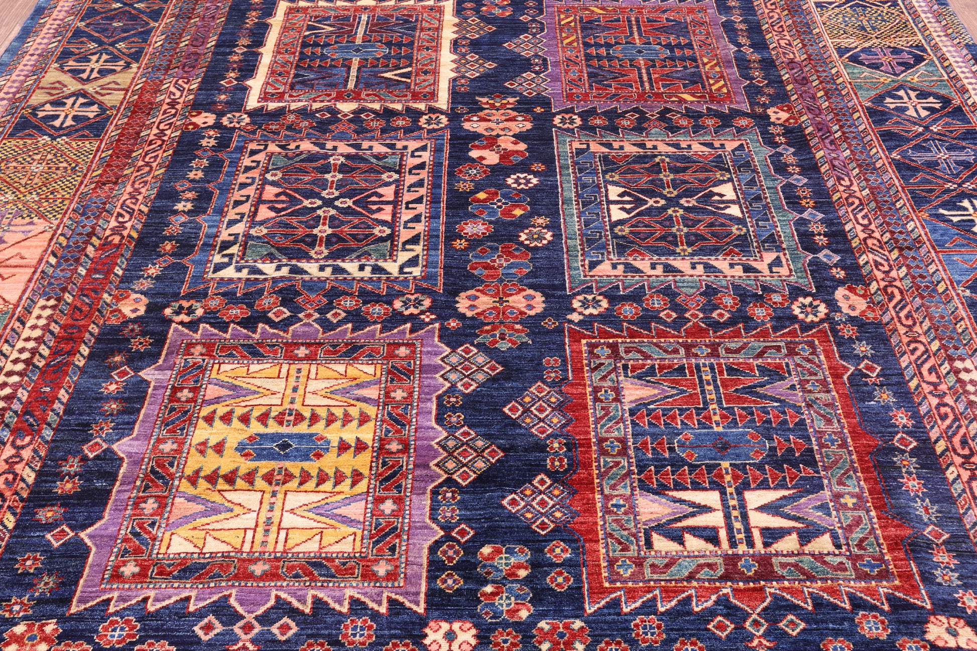 Blue Persian Fine Serapi Handmade Wool Rug - 8' 3" X 9' 9" - Golden Nile