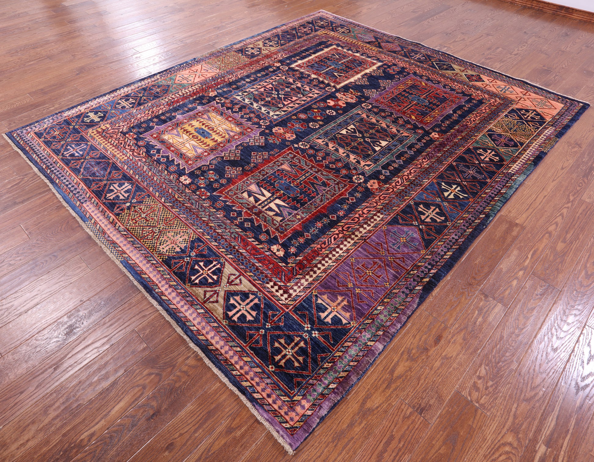 Blue Persian Fine Serapi Handmade Wool Rug - 8' 3" X 9' 9" - Golden Nile