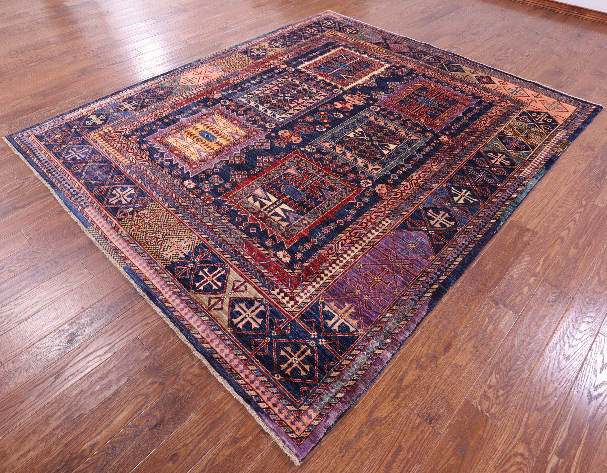Blue Persian Fine Serapi Handmade Wool Rug - 8' 3" X 9' 9" - Golden Nile