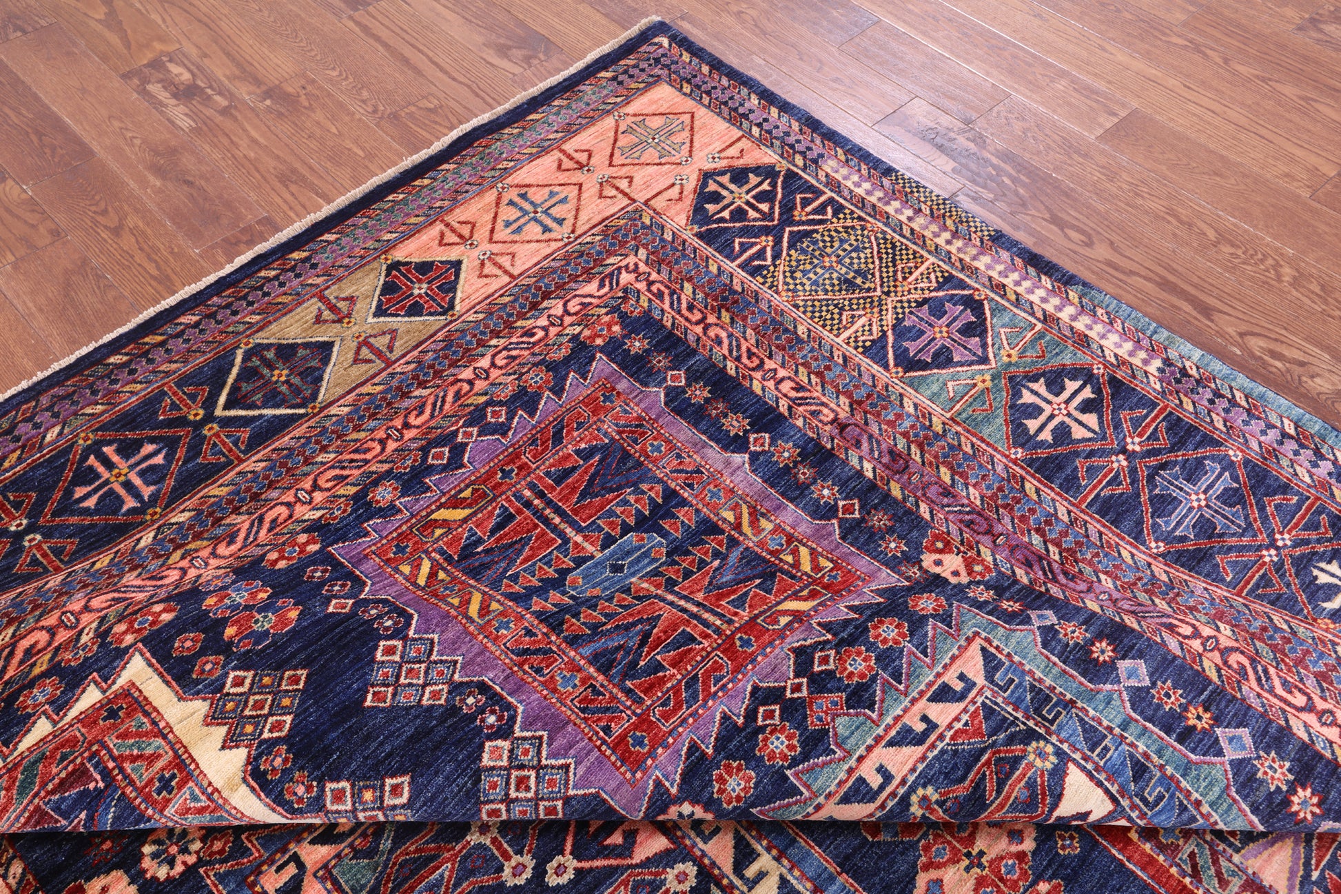 Blue Persian Fine Serapi Handmade Wool Rug - 8' 3" X 9' 9" - Golden Nile