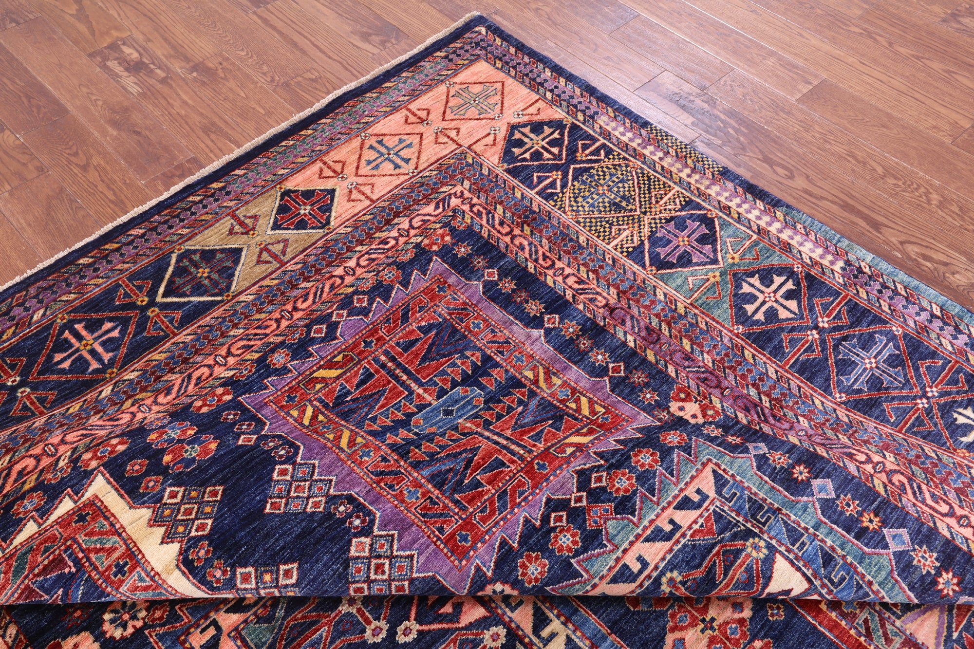 Blue Persian Fine Serapi Handmade Wool Rug - 8' 3" X 9' 9" - Golden Nile