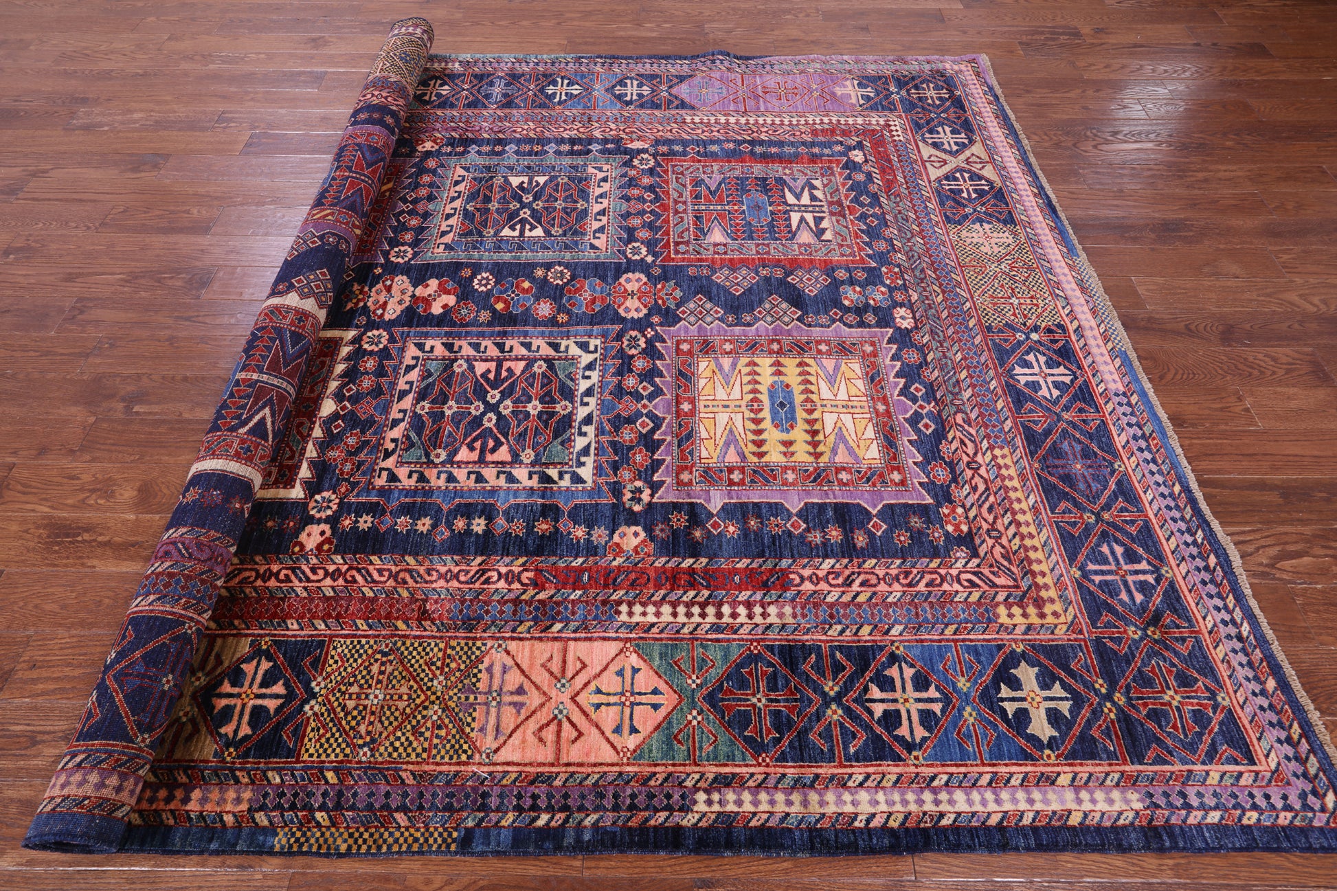 Blue Persian Fine Serapi Handmade Wool Rug - 8' 3" X 9' 9" - Golden Nile