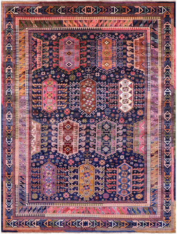 Blue Persian Fine Serapi Hand Knotted Wool Rug - 8' 11
