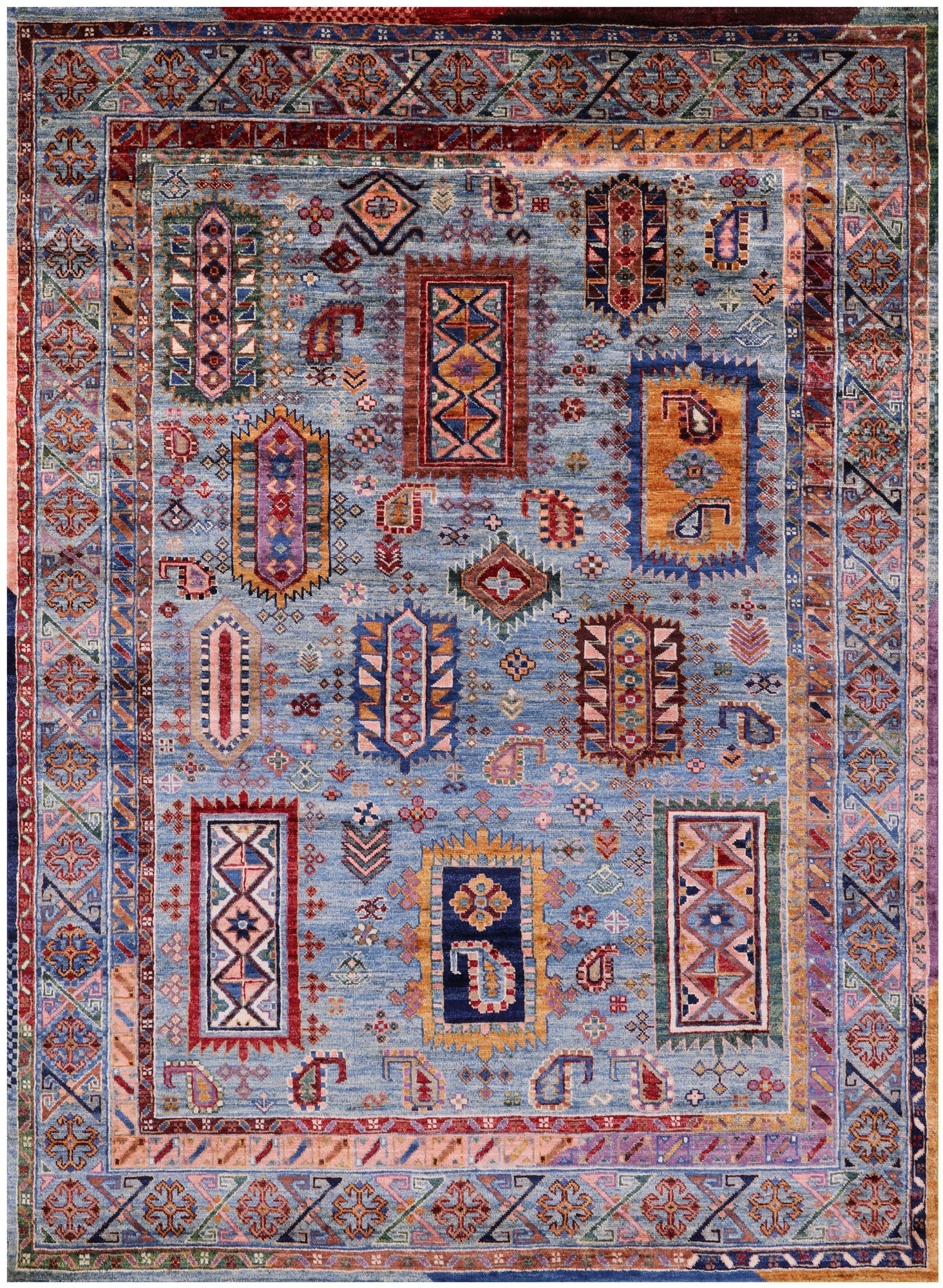 Blue Persian Fine Serapi Handmade Wool Rug - 5' 1" X 6' 10" - Golden Nile