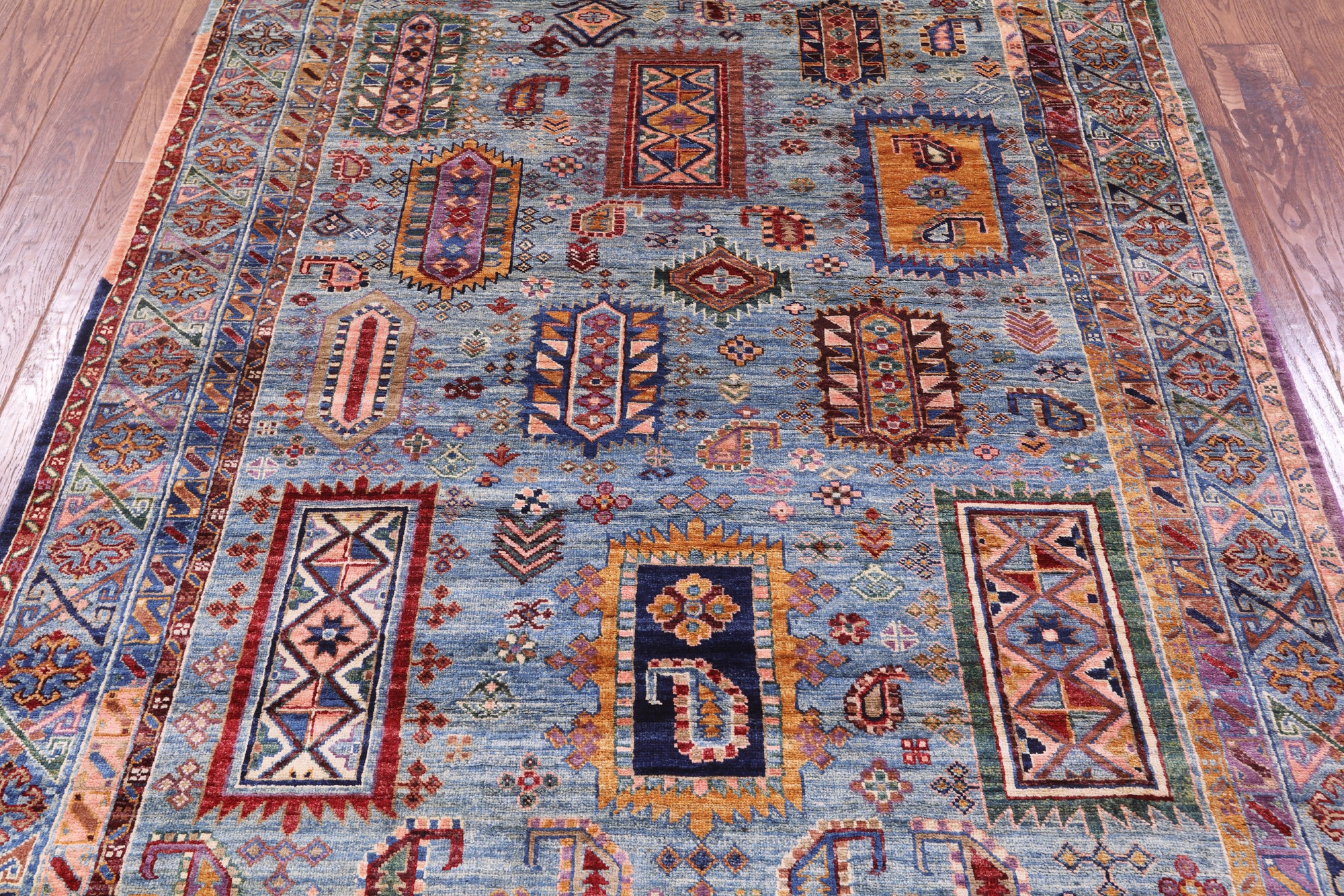 Blue Persian Fine Serapi Handmade Wool Rug - 5' 1" X 6' 10" - Golden Nile