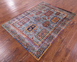 Blue Persian Fine Serapi Handmade Wool Rug - 5' 1" X 6' 10" - Golden Nile