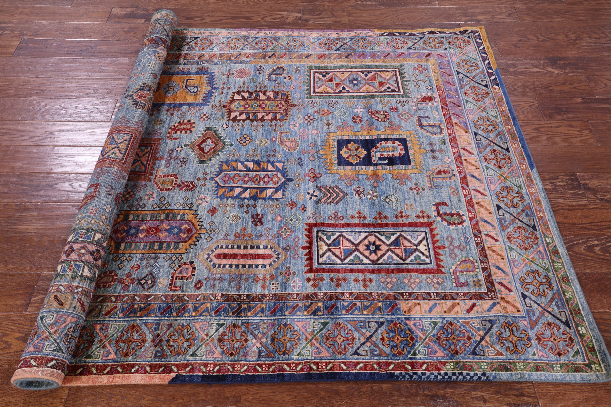 Blue Persian Fine Serapi Handmade Wool Rug - 5' 1" X 6' 10" - Golden Nile