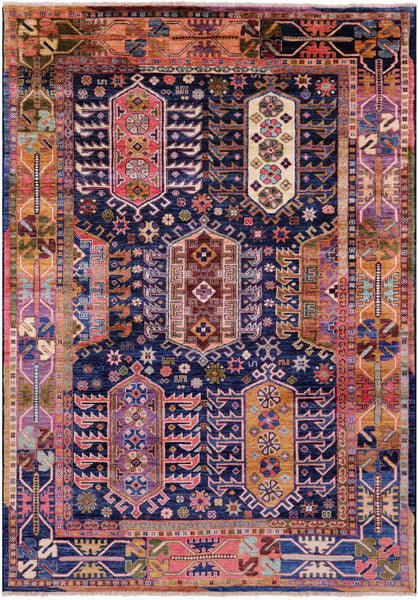 Blue Persian Fine Serapi Hand Knotted Wool Rug - 4' 11" X 7' 1" - Golden Nile